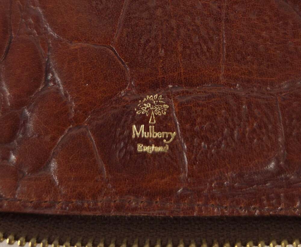 Vintage 90s Mulberry Congo Zip Wallet Womens Brown Croc Embossed - Picture 6 of 7